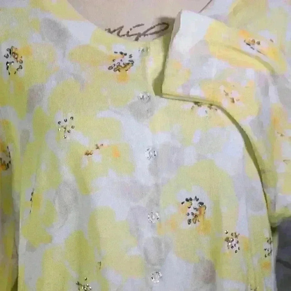 Charter Club Yellow sequins button down sweater w/pattern size XL - Picture 2 of 8